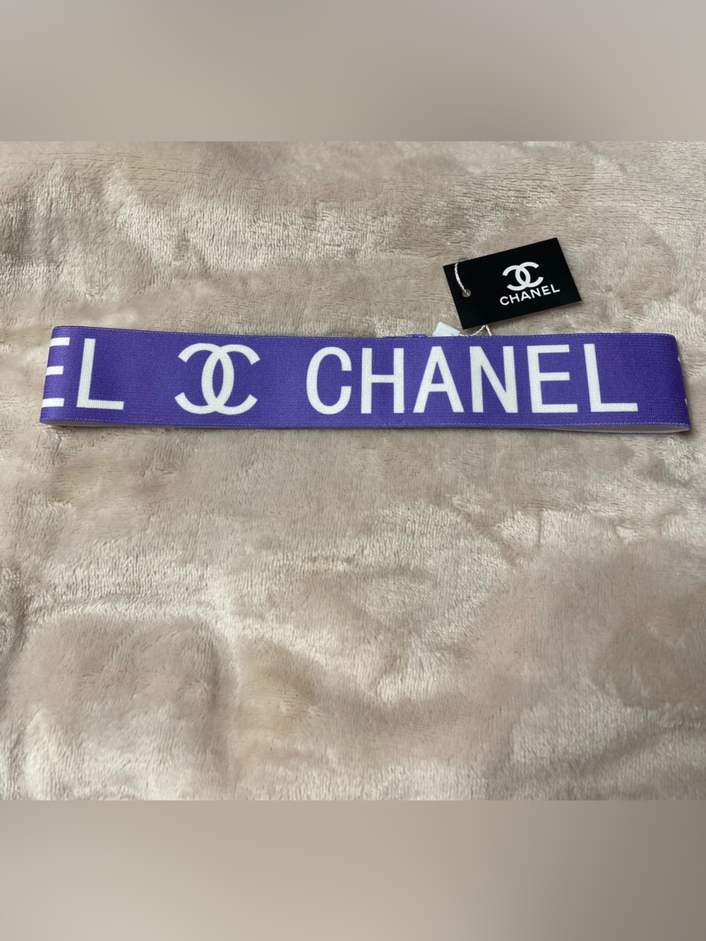 ChaneI Purple and White Stretch Logo Spellout-Out Headband